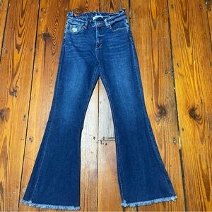 Rockin’ C Women's High Rise Flared Jeans Size 29 Elastic Waist Raw Hem Western